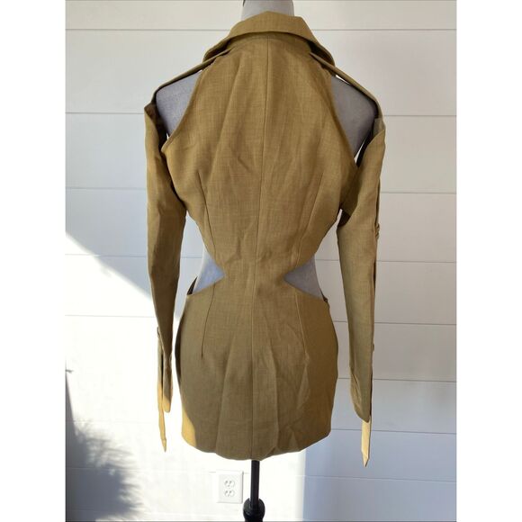 PLT Label Mustard Strap Sleeve Detail Cut Out Blazer Dress Size 4 - Picture 7 of 14